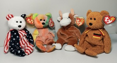 VTG- 4 TY BEANIE BABY ANIMALS SPANGLE-GARCIA-BESSIE & GERMANIA IN EXC CONDITION