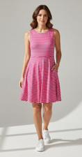 Talbots Size L Sleeveless Pink Striped Knit Fit & Flare Dress Colorful Teacher