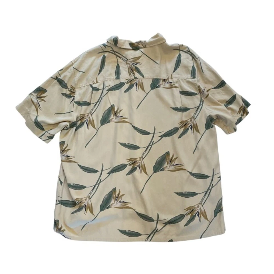 Statements Tropical Print Neutral Tan/Beige Silk Camp Shirt, Size XXL - Image 2 of 4