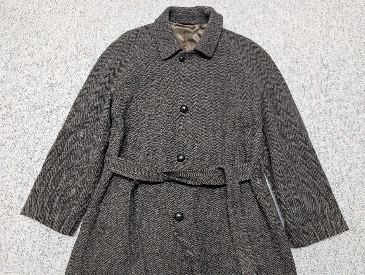 vintage USA made NORDSTROM herringbone TWEED overcoat 44L brown BELTED wool image 11