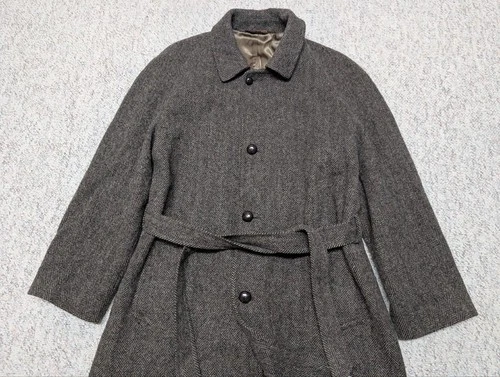 vintage USA made NORDSTROM herringbone TWEED overcoat 44L brown BELTED wool image 11