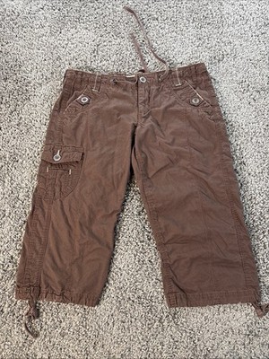 VTG Maurices Cargo Capri Pants Womens 32 Brown Low Rise Utility Y2K Low Rise