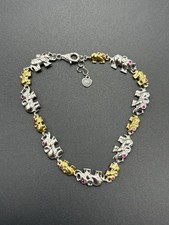 7" New Condition Two Tone Sterling Silver Elephant Bracelet Lab Ruby