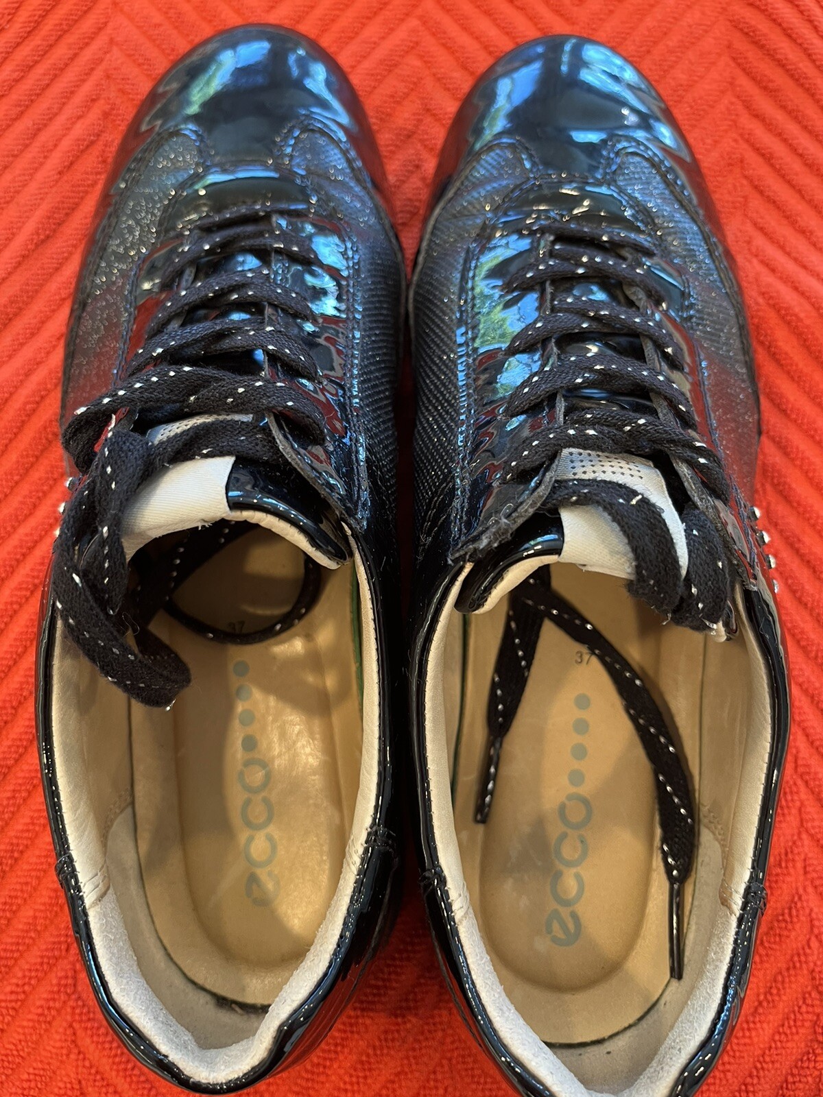 Ecco HydraMax Patent Golf Shoes Women Size 37 Black Lace Up Spikeless