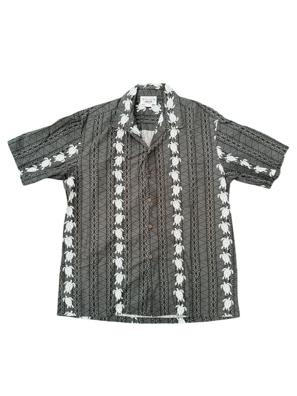 Pacific Legend Turtle Hawaiian Tropical Black Button Up Shirt Mens Large