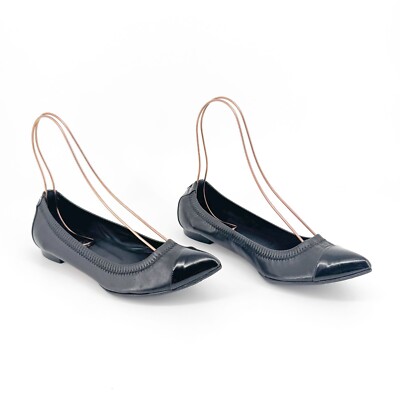 Chanel Cap Toe CC Ballet Flat Size 39 US 8-9 Black Pointed Toe Elastic Leather