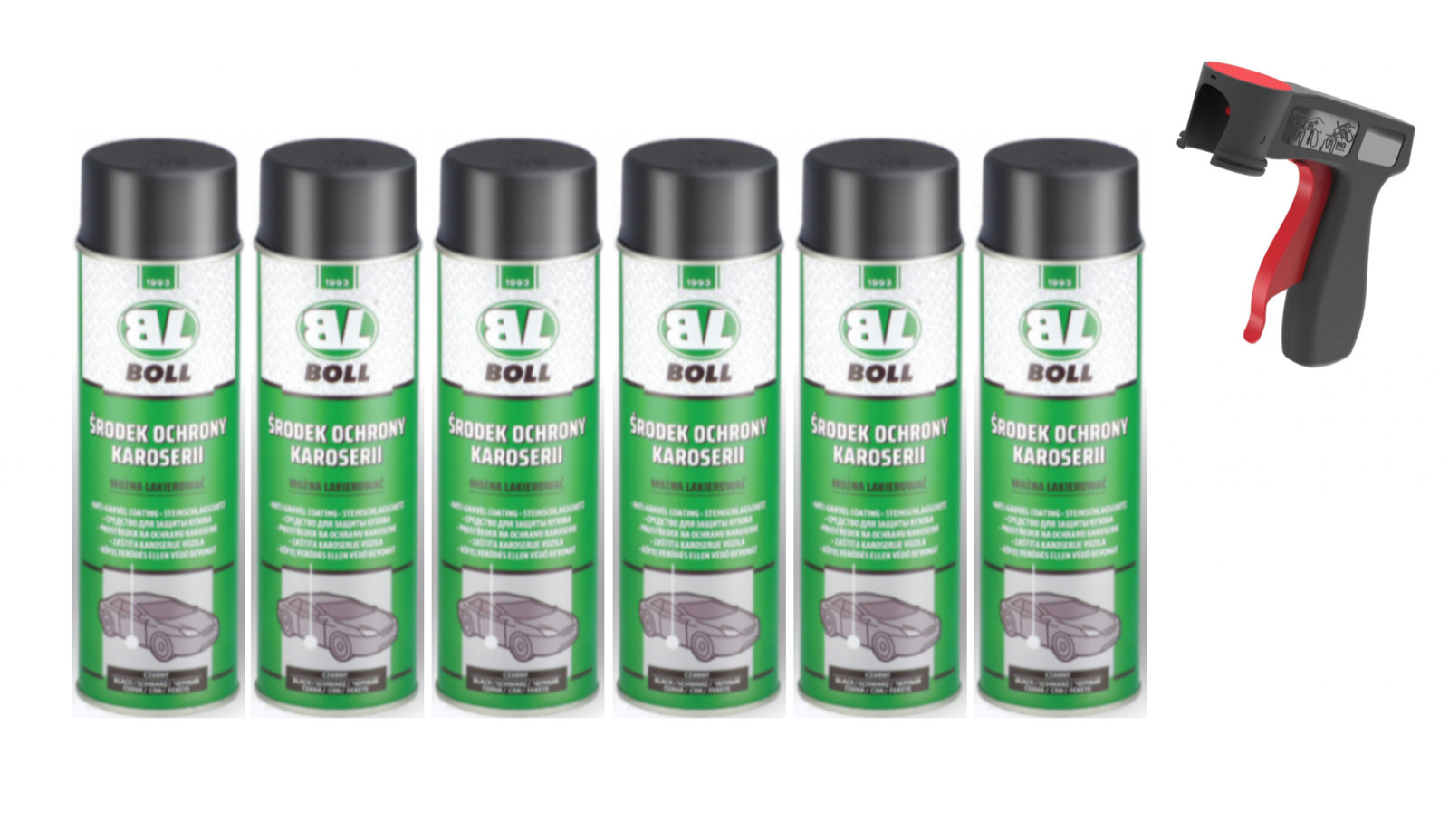 BOLL Carton de 6 bombes antigravillon noir 500ml avec poignée aérosol