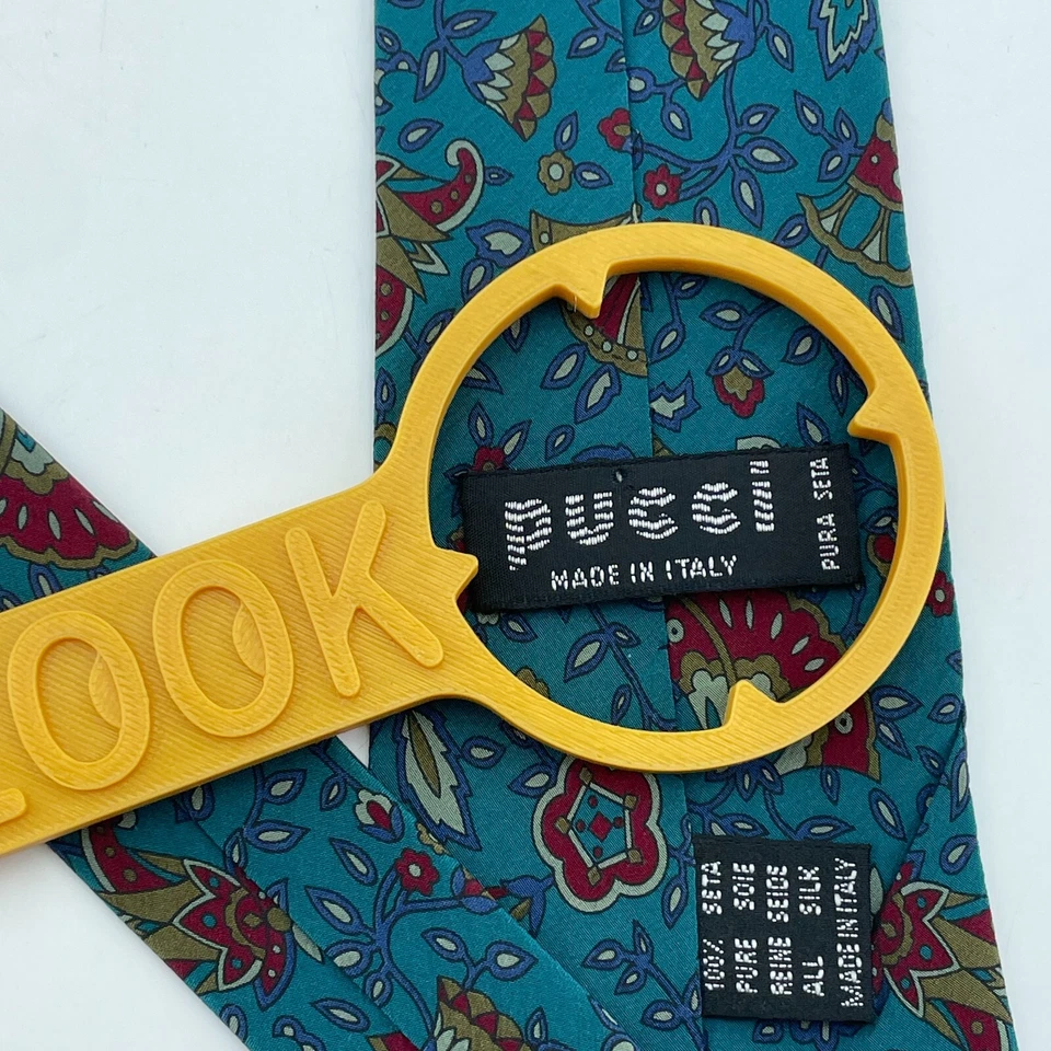 Corbata de Seda PUCCI Para Hombres Verde Floral Diseñador de Lujo Hecha en ITALIA 3.25" Trabajo Foto 4 de 4