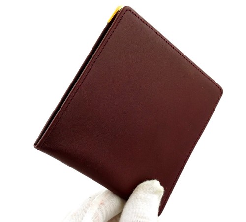 New Authentic CARTIER Burgundy Red Leather Bifold Bill Wallet Italy - Picture 4 of 7