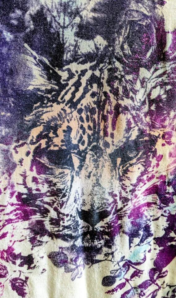 Top de mujer JMS Just My Size 3X púrpura brillo leopardo gato floral artístico maximalista Foto 2 de 4