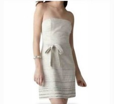 Ann Taylor Loft cream shimmer strapless dress, beaded hem, size 10
