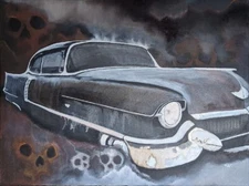 original oil painting abandoned 55 cadillac fleetwood rustic abandoned gothic