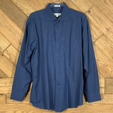 Pronto Uomo Non Iron Mens Size L Dress Shirt Plaid Button Up Cotton Blue Multi