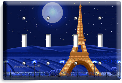 PARIS EIFFEL TOWER STARRY NIGHT MOON 4 GANG LIGHT SWITCH WALL PLATES ROOM DECOR