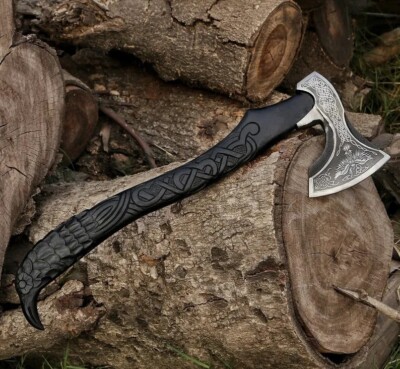 Odin Crow Raven Engraved Axe, Viking forged axe , Viking hatchet, Tomahawk Axe