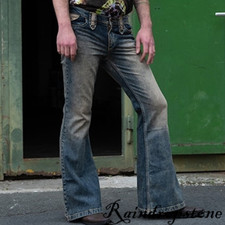 Men Retro Bell Bottom Jeans Slim Fit Flared Denim Pants 60s 70s Retro Trousers