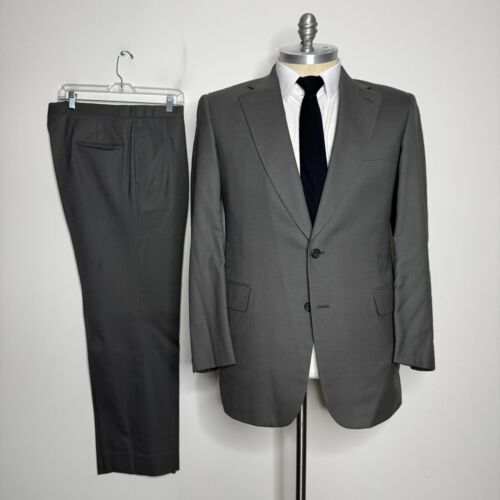 Paul Stuart Herren 42L Anzug - Braun Einfarbig Vintage Sakko & 36W Hose Baumwolle
