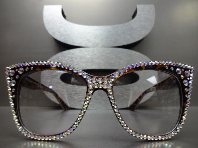 OVERSIZE RETRO Cat Eye Style Clear Lens EYE GLASSES Iridescent Crystals HANDMADE image 4