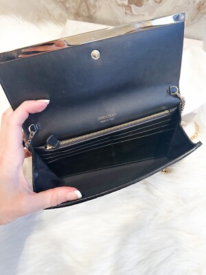 Jimmy Choo Black Gold Speckle Embellished Milla Chain Clutch Bag