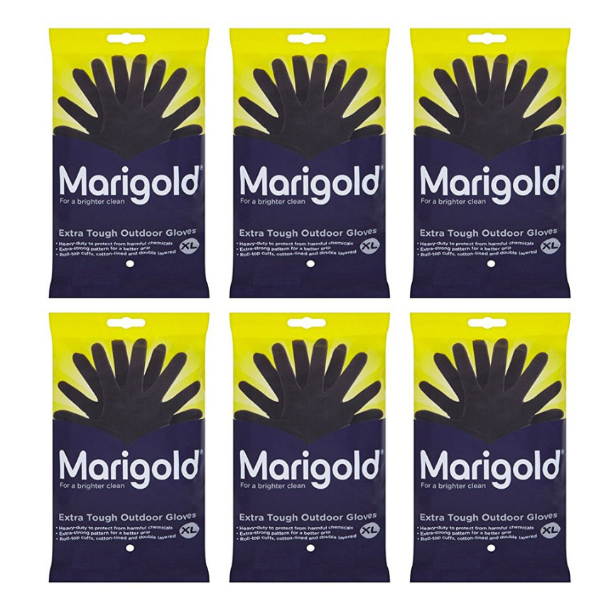 Marigold Rubber Gloves Extra Tough Outdoor Cleaning - Extra Large x 6