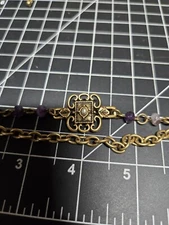 Lucky Brand Gold Tone Amethyst Bead Multi Strand Cross Charm Bracelet