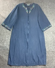 Go Softly Patio Dress Womens Large Blue Pockets Full Zip Muumuu House Dress *