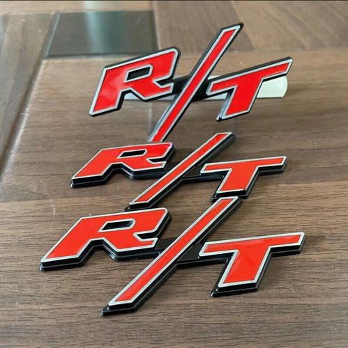 3X OEM For R/T Front Grill Emblems RT Fender Badge Red Black Silver Car Decals - Picture 1 of 3