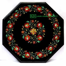 18" black Marble Dining Coffee corner Center Table Top inlay antique Mosaic t54