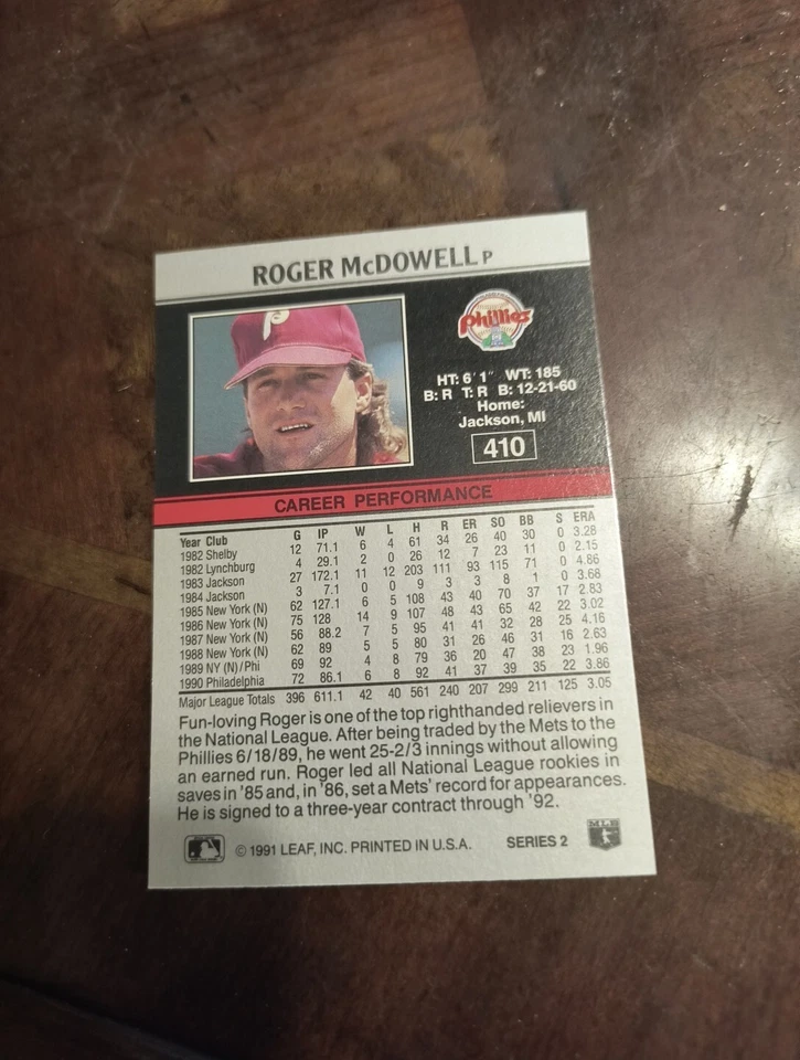 ROGER McDOWELL 1991 LEAF #410 FREE SHIPPING - Image 2 of 2