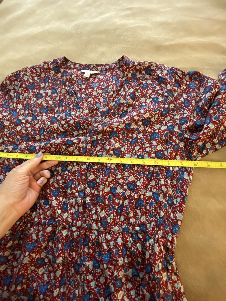 Vestido Erin rojo floral Lucky Brand manga globo talla M Foto 4 de 4