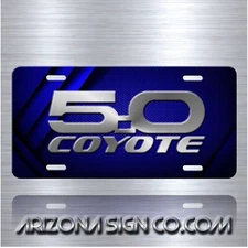 5.0 COYOTE Inspired Art on Blue Simulated Carbon Fiber Aluminum License Plate