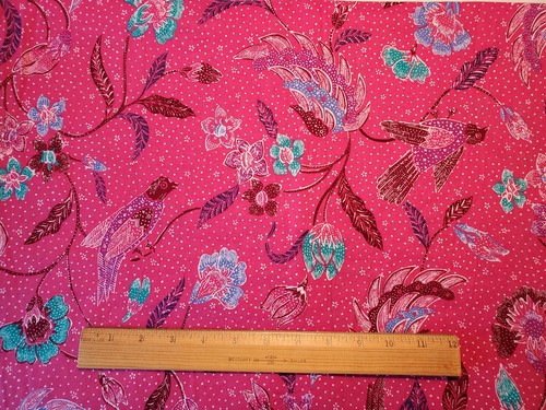 Vintage Cranston Pink Floral With Birds Cotton Fabric 2 Yards
