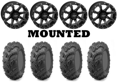 Kit 4 Maxxis Zilla Tires 27x9-12 on Quadboss Grinder Matte Black Wheels HP1K