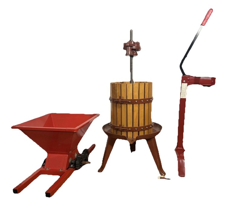 3-Piece Wine & Cider Making Set – Wooden Press, Grape Crusher, Floor Corker 