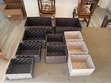 Set Of 10 Fabric Woven Baskets (2 Sets Of Dark Brown) (3 Pc Of Same Size Cream)