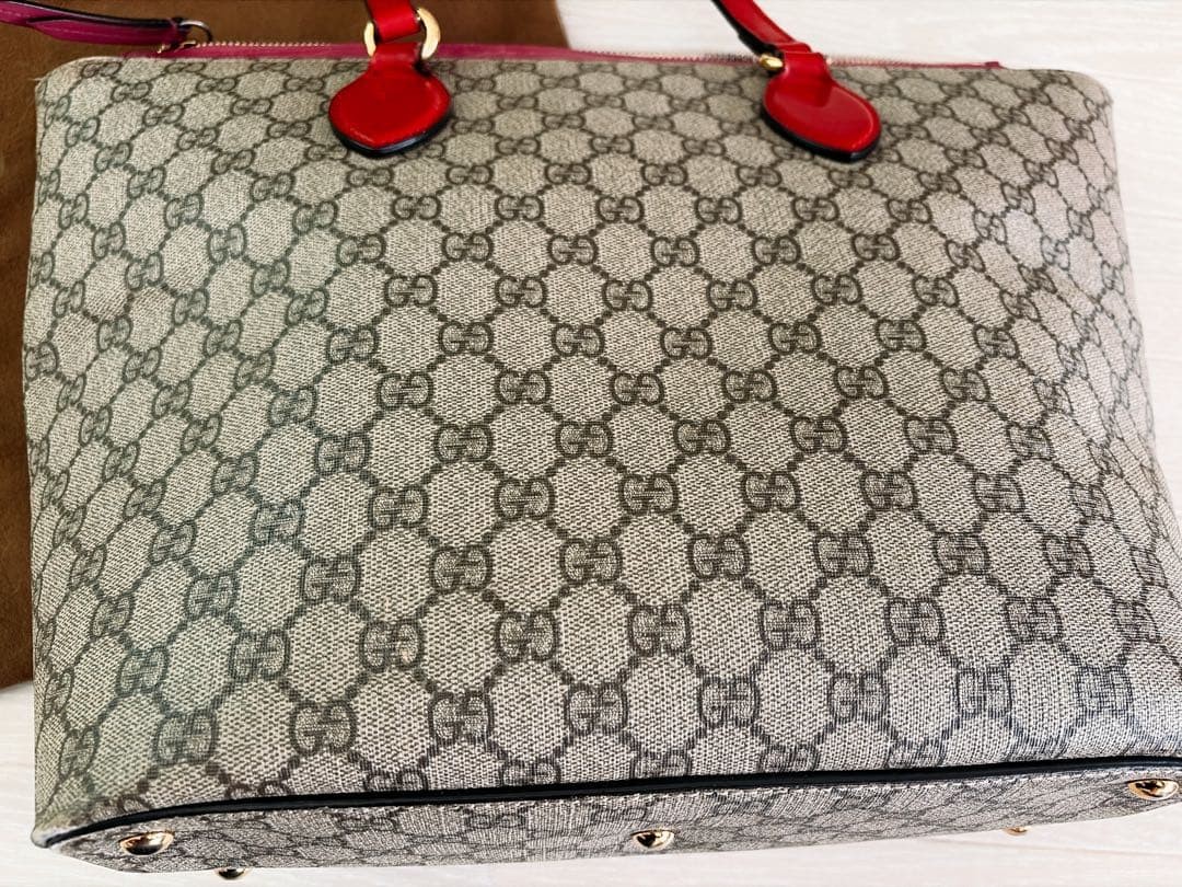GUCCI GG Pattern Tote Bag Leather Pink Red Authentic Used Excellent Condition thumbnail 11