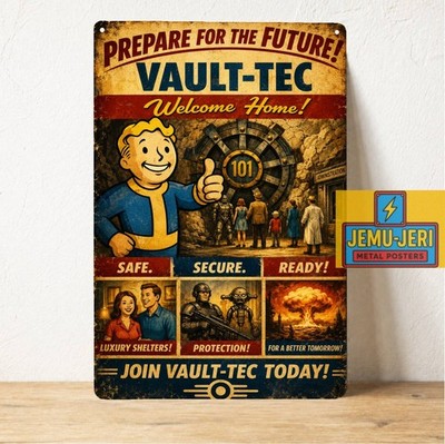 Fallout Vault-Tec Metal Poster Tin Sign Retro Gaming Wall Decor 20x30cm