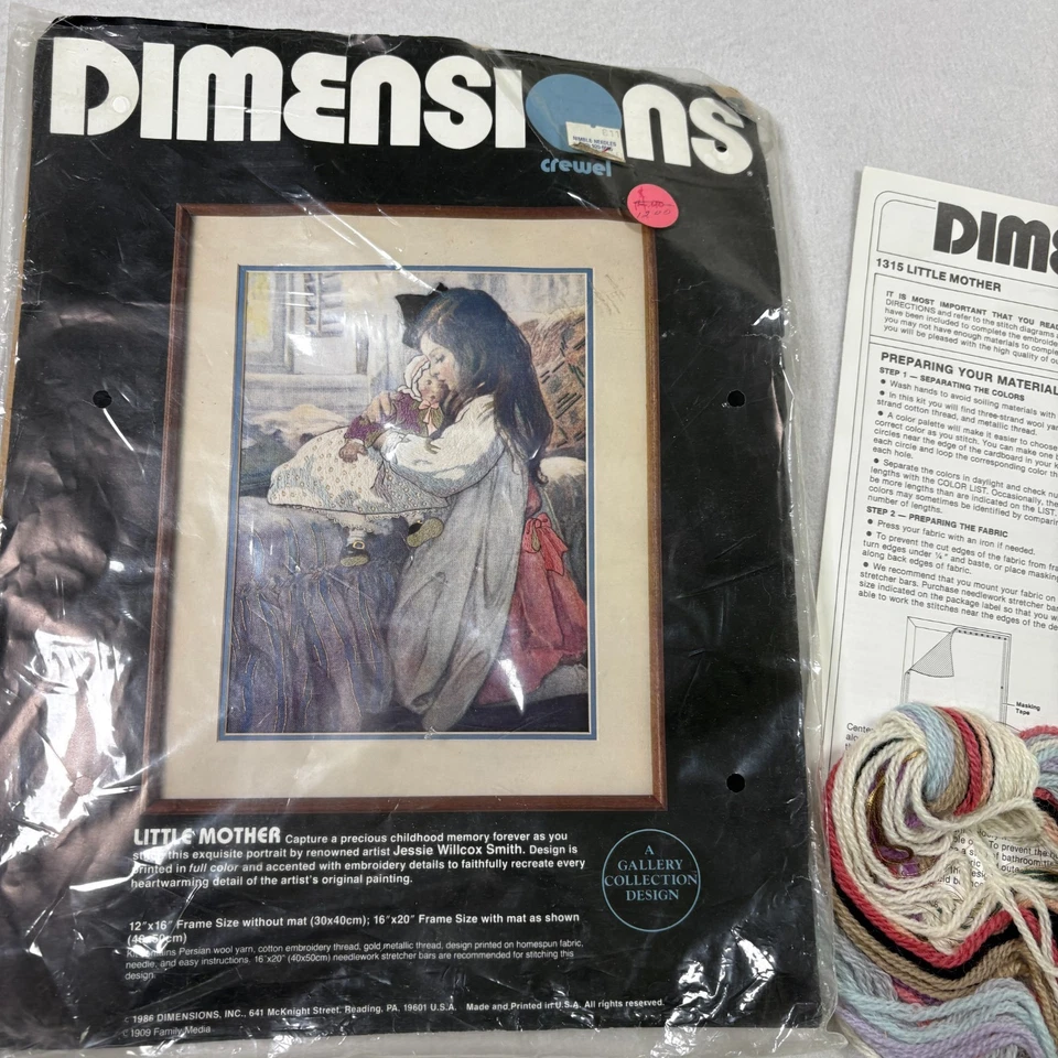 Dimensions Little Mother Crewel Embroidery Kit 1315 Vintage 1979 Complete - Image 2 of 4