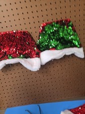 Santa Style Hat Reversible Green And Red Sequin 2 Pack