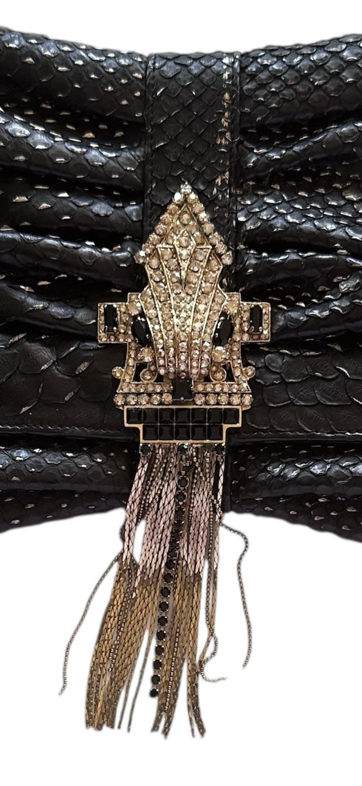 Judith Leiber Python SnakeSkin Crystal Black Day … - image 7