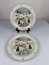 Sango 3900 Silent Night Dinner Plate Joan Luntz Set of 2 Christmas Holiday Snow