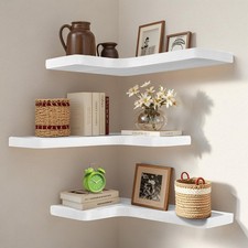 jubilander Floating Corner Shelves Set of 3, Solid Wood Picture Wall Shelf, Floa