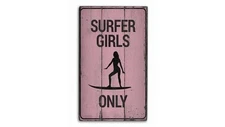 Surfer Girl Power Rustic Distressed Sign, Personalized Wood Sign