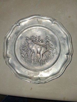 Vtg GES GESCH Angel Circle Mark Pewter Plate Plaque ELK DEER BUCK RACK Calling