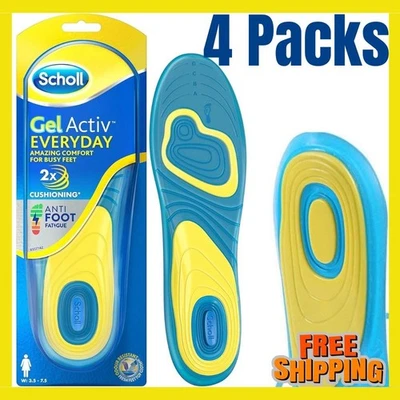 SHOESOLE NEW SCHOLL GEL 4 PACK ACTIV EVERYDAY SHOCK ABSORPTION INSOLES (8-13) WOMEN (2-9)