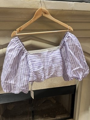 Sandro Purple Lilias/Noir Linen Blouse Size 4 (SIZE US XL) Side Zipper