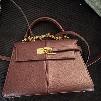 Jwpei burgundy Satchel Top Handle Bag Gold Hardware Turn Lock Charm Accent Women