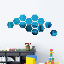 6/12Pcs 3D Mirror Wall Sticker Hexagon Decal Home Decor DIY Self-Adhesive Mirror