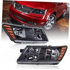 Pair Headlight Assembly Compatible with 2009-2020 Dodge Black/Clear/Amber