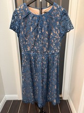 Adrianna Papell Blue Lace A-Line Knee Length Dress Round Neck Cap Sleeve 4